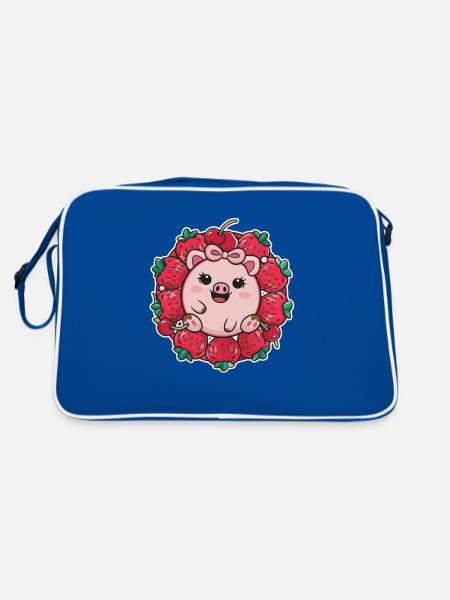 Cuddly pig with strawberries and cherries - Retro Bag - blue/white - Back