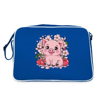 Cochon Kawai sucré aux fleurs de cerisier Sakura - Sac Retro - bleu/blanc - Dos
