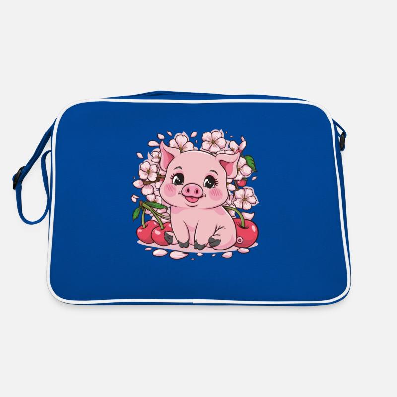Süßes Kawai Schwein mit Sakura Kirschblüten Retro Tasche