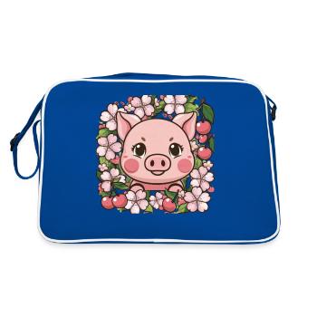 Cochon Kawai sucré aux fleurs de cerisier Sakura - Sac Retro - bleu/blanc - Dos