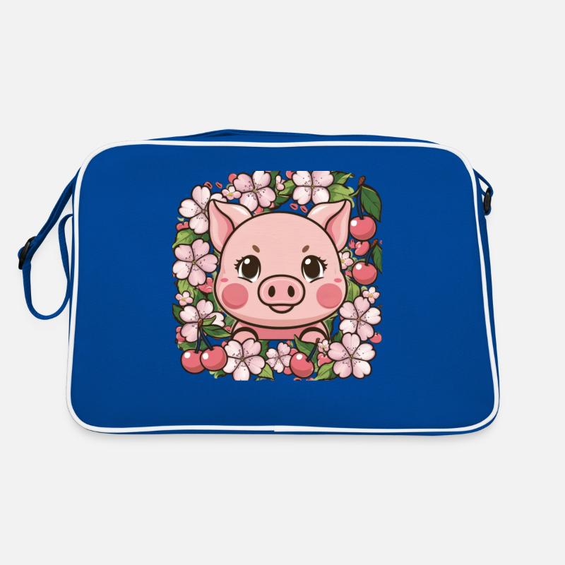 Sweet Kawai Pig with Sakura Cherry Blossoms Retro Bag