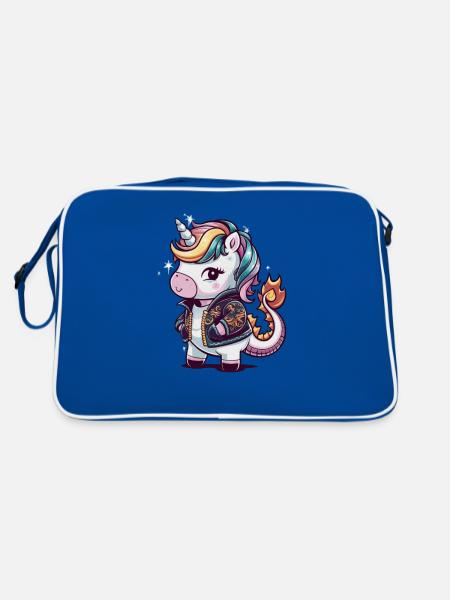 Licorne Kawaii avec tenue de dragon - Sac Retro - bleu/blanc - Dos