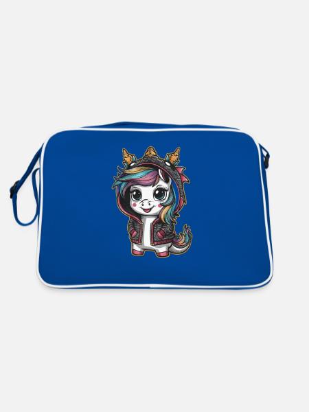 Licorne Kawaii avec tenue de dragon - Sac Retro - bleu/blanc - Dos