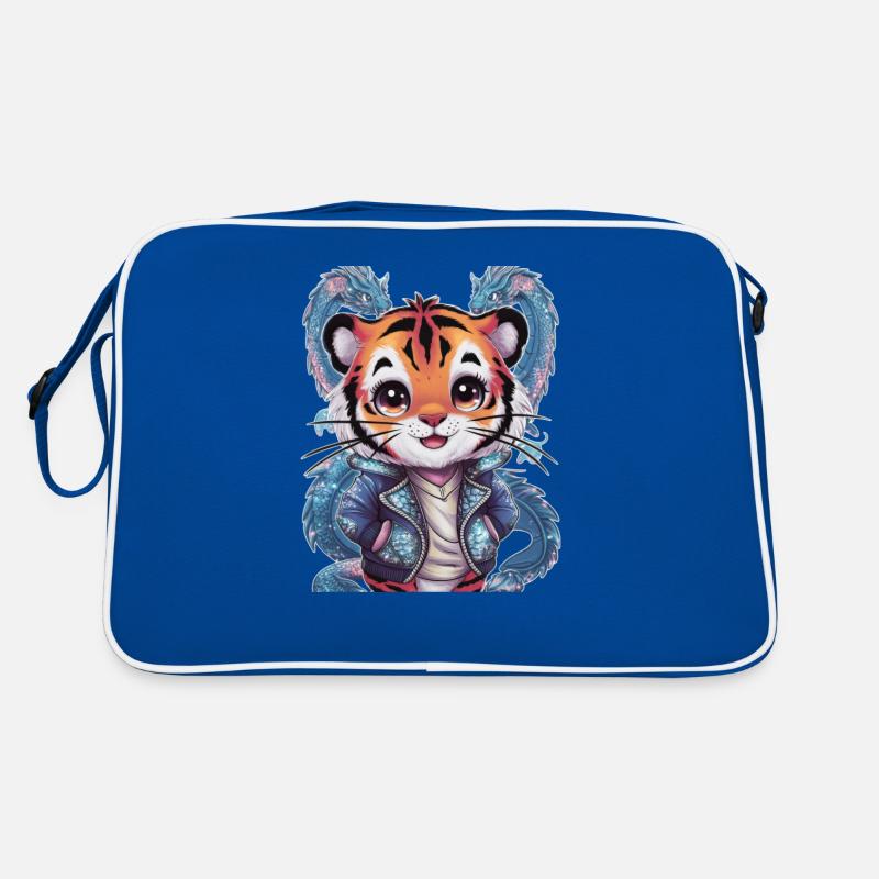 Tiger mit coolem Outfit und chinesischem Drachen Retro Tasche