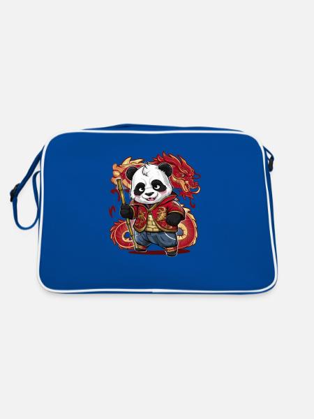 Panda kawaii avec tenue cool et dragon - Sac Retro - bleu/blanc - Dos