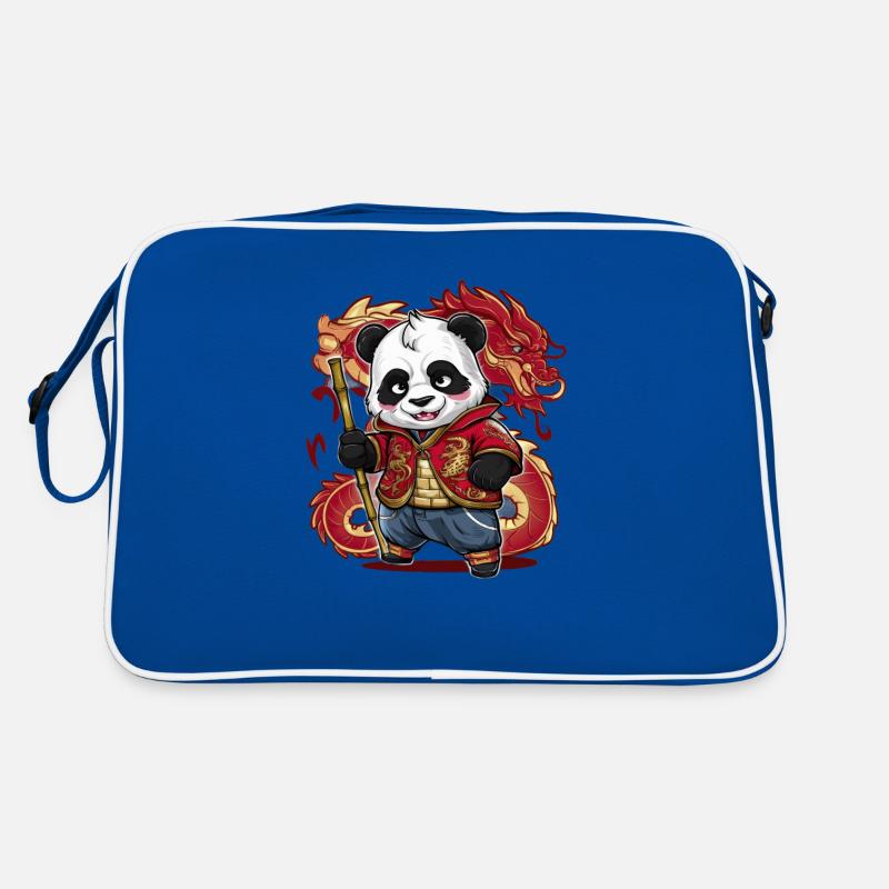 Kawaii panda with cool outfit and dragon Retro Bag