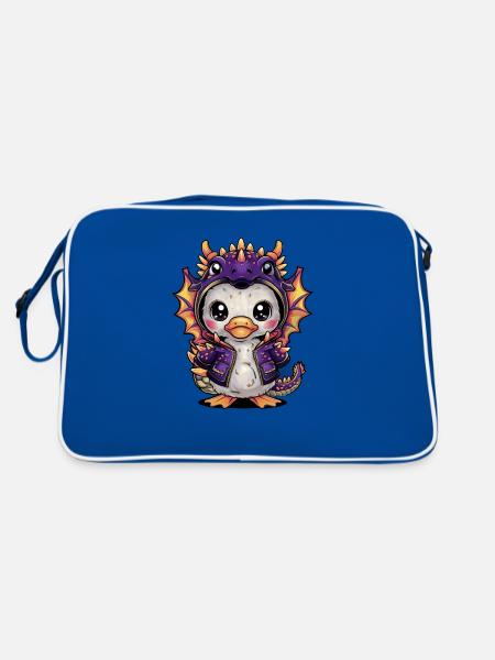 Cute Kawaii Duck with Dragon Outfit - Retro Bag - blue/white - Back