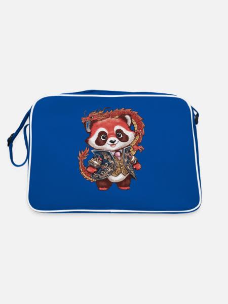 Panda roux avec dragon chinois - Sac Retro - bleu/blanc - Dos