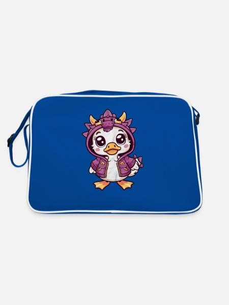 Cute Kawaii Duck with Dragon Outfit - Retro Bag - blue/white - Back