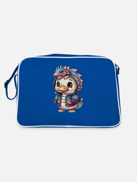 Cute Kawaii Duck with Dragon Outfit - Retro Bag - blue/white - Back