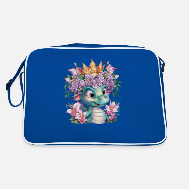 Drache mit Krone und farbenfrohen Blumen Retro Tasche