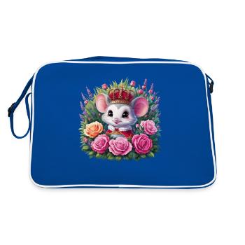 Kawaii Mäuschen mit Krone und prächtigen Rosen - Retro Tasche - Blau/Weiß - Hinten
