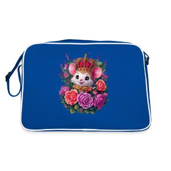 Kawaii Mäuschen mit Krone und prächtigen Rosen - Retro Tasche - Blau/Weiß - Hinten