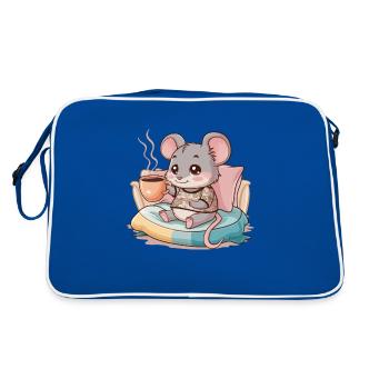 Kawaii Mäuschen mit einfacher Kaffeetasse - Retro Tasche - Blau/Weiß - Hinten