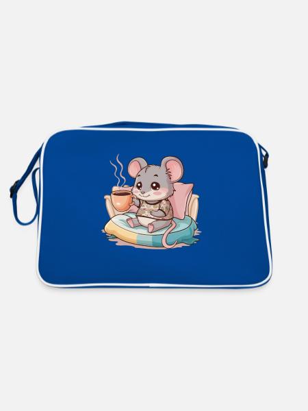 Kawaii mouse with simple coffee cup - Retro Bag - blue/white - Back