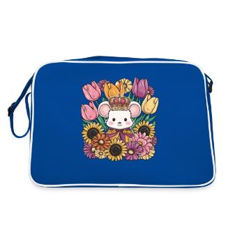 Mäuschen mit Krone und prächtigen Blumen - Retro Tasche - Blau/Weiß - Hinten