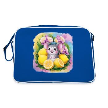 Cartoon kawaii mouse with lemons and orchids. - Retro Bag - blue/white - Back