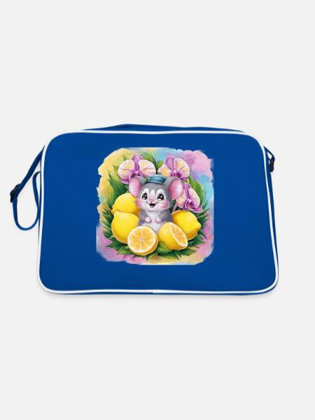 Cartoon kawaii mouse with lemons and orchids. - Retro Bag - blue/white - Back