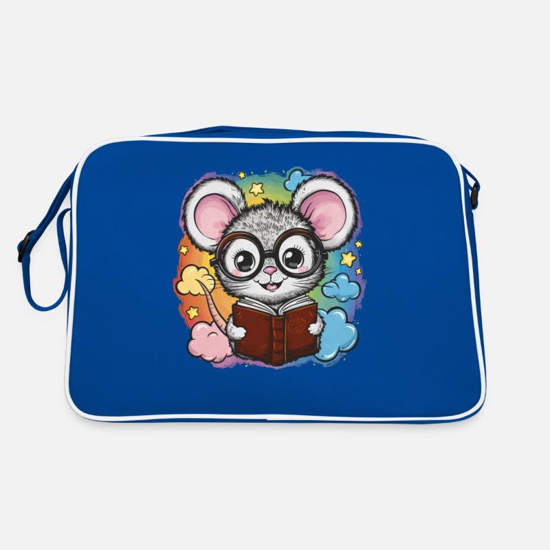 Kawaii Maus - Mäuschen mit Buch und Lesebrille Retro Tasche