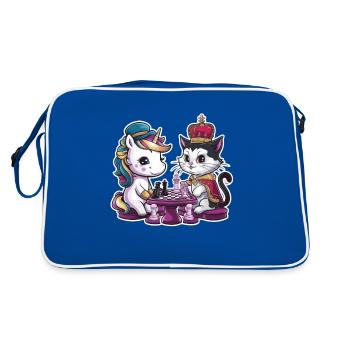 Licorne kawaii jouant aux échecs avec des pièces d’échecs - Sac Retro - bleu/blanc - Dos