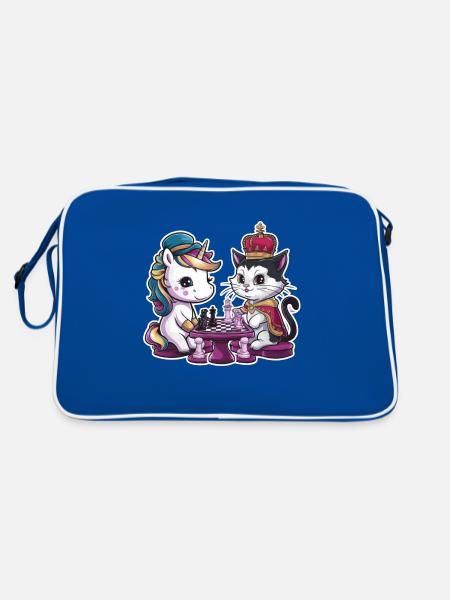 Kawaii unicorn playing chess with chess pieces - Retro Bag - blue/white - Back