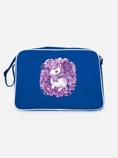 Kawaii Einhorn mit Rosen - Retro Tasche - Blau/Weiß - Hinten