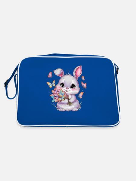 Lapin kawaii avec des papillons - Sac Retro - bleu/blanc - Dos