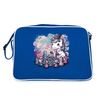 Licorne kawaii jouant aux échecs avec des pièces d’échecs - Sac Retro - bleu/blanc - Dos