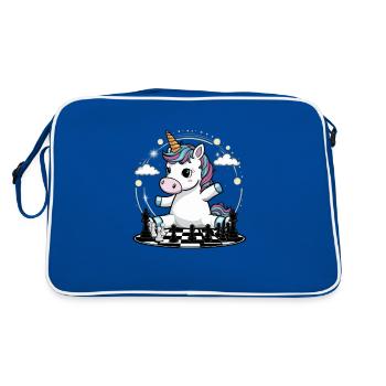 Licorne kawaii jouant aux échecs avec des pièces d’échecs - Sac Retro - bleu/blanc - Dos
