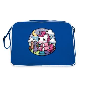 Licorne kawaii jouant aux échecs avec des pièces d’échecs - Sac Retro - bleu/blanc - Dos