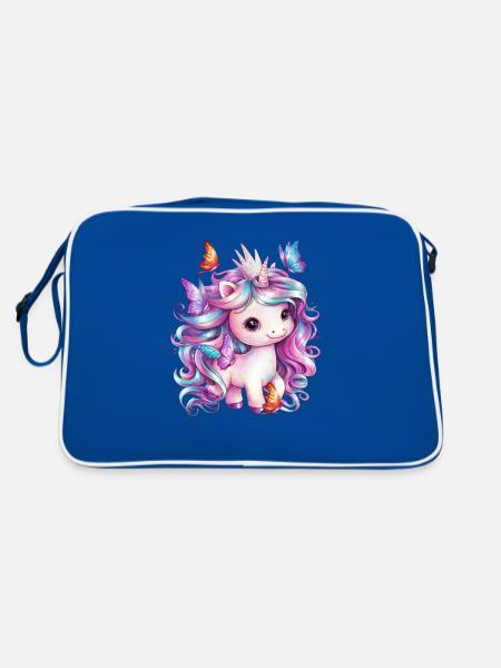 Licorne Kawaii avec des papillons - Sac Retro - bleu/blanc - Dos