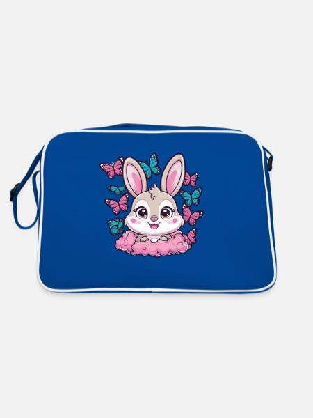 Lapin kawaii avec des papillons - Sac Retro - bleu/blanc - Dos
