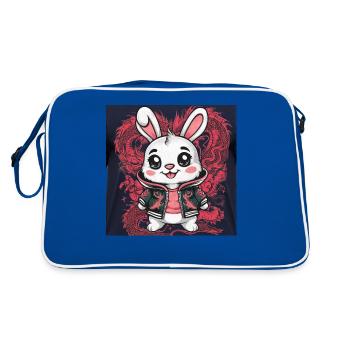 Lapin Kawaii de dessin animé avec tenue de dragon cool - Sac Retro - bleu/blanc - Dos