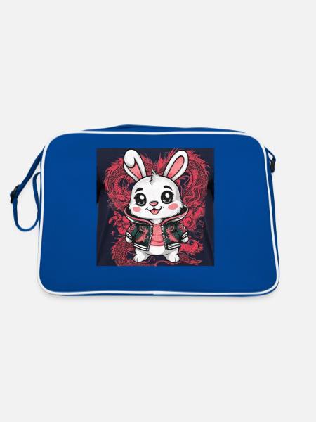 Lapin Kawaii de dessin animé avec tenue de dragon cool - Sac Retro - bleu/blanc - Dos