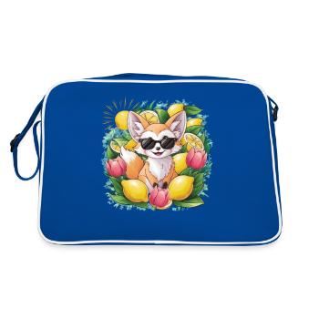 Renard du désert Fennec aux tulipes et citrons. - Sac Retro - bleu/blanc - Dos