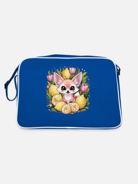 Fennec desert fox with tulips and lemons. - Retro Bag - blue/white - Back