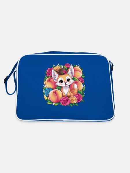 Kawaii Fennec Desert Fox with Peaches - Retro Bag - blue/white - Back