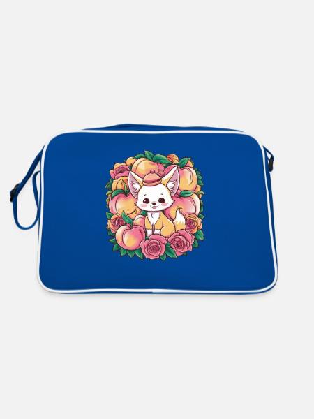 Kawaii Fennec Desert Fox with Peaches - Retro Bag - blue/white - Back