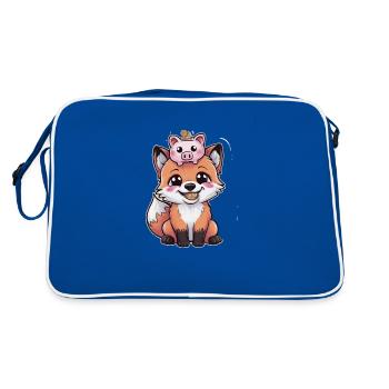 Kawaii Fuchs im Cartoon Stil mit Sparschwein - Retro Tasche - Blau/Weiß - Hinten