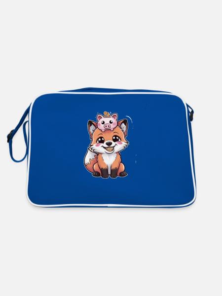Kawaii fox in cartoon style with piggy bank - Retro Bag - blue/white - Back