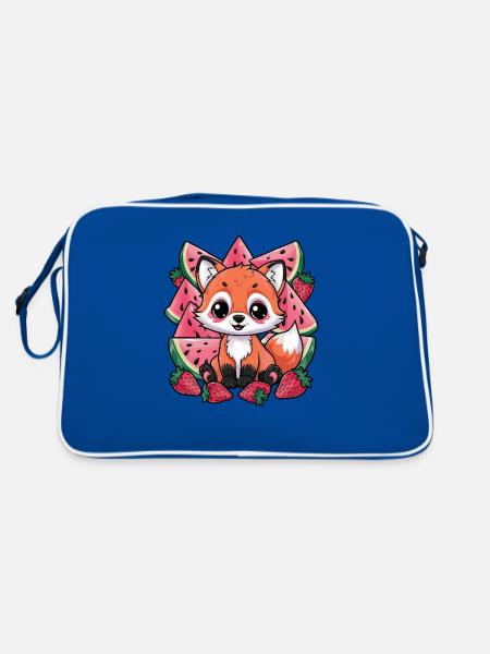 Kawaii fox with strawberries and watermelon - Retro Bag - blue/white - Back