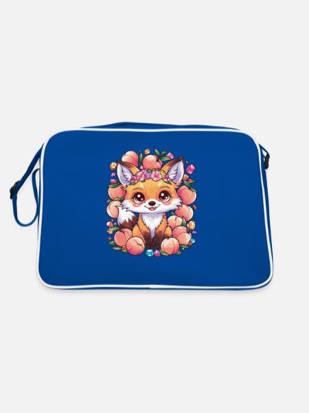 Cartoon Kawaii Fox with Peaches - Retro Bag - blue/white - Back