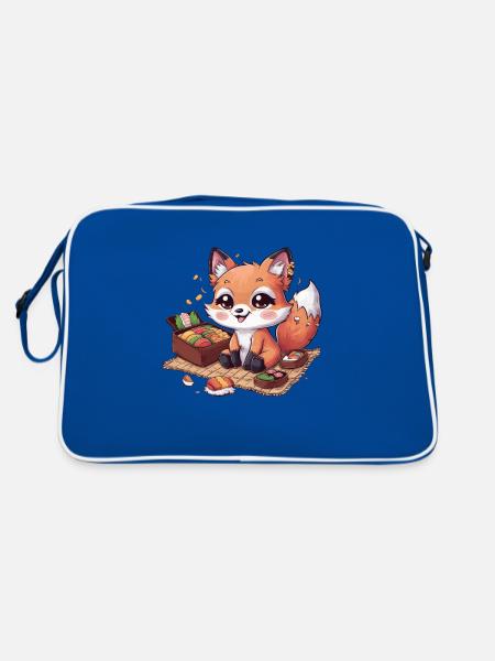 Renard kawaii aux cerises Boîte à lunch colorée - Sac Retro - bleu/blanc - Dos