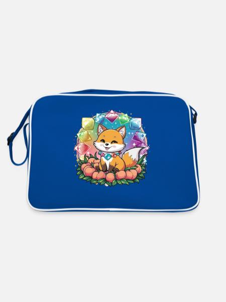 Cartoon Kawaii Fox with Peaches - Retro Bag - blue/white - Back