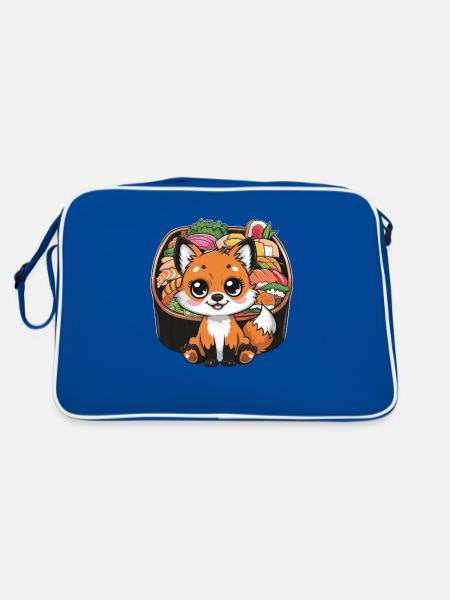 Renard kawaii aux cerises Boîte à lunch colorée - Sac Retro - bleu/blanc - Dos