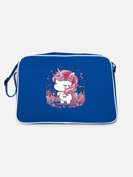 Licorne Kawaii avec de grandes fleurs - Sac Retro - bleu/blanc - Dos