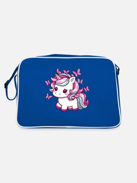 Licorne Kawaii avec des papillons - Sac Retro - bleu/blanc - Dos