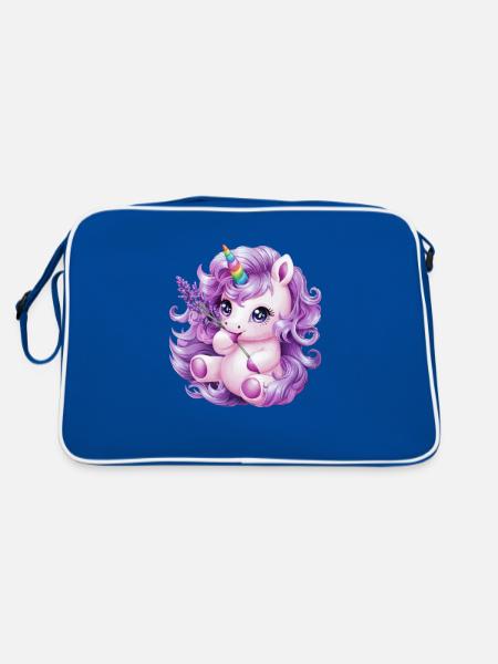 Kawaii Unicorn with Violet Flowers - Retro Bag - blue/white - Back