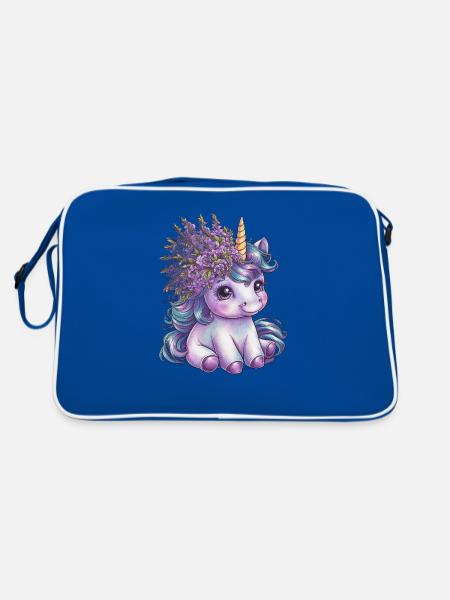 Unicorn with lilac in her hair loves flowers - Retro Bag - blue/white - Back