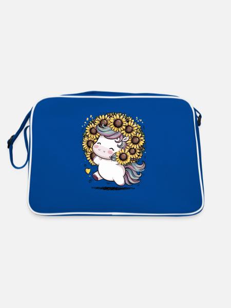 Licorne kawaii aux tournesols - Sac Retro - bleu/blanc - Dos
